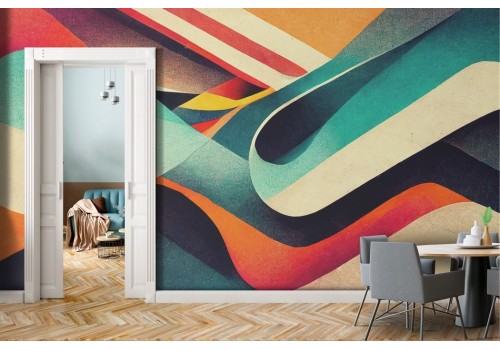 Artistic wallpaper with colored stripes and waves 2