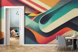 Carta da Parati Adesiva artistica con righe e onde colorate