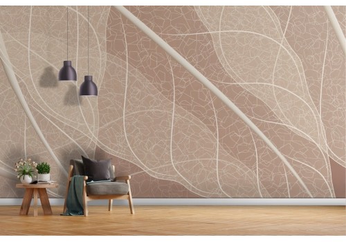 White stylized leaves wallpaper on brown background