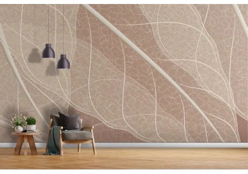 Wallpaper with stylized white leaves on brown background -a312