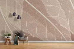 White stylized leaves wallpaper on brown background