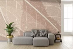 Adhesive Wallpaper with stylized white leaves on a brown background