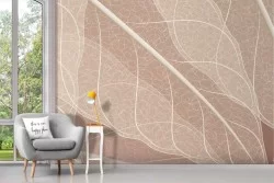 Wallpaper with stylized leaves on a brown background