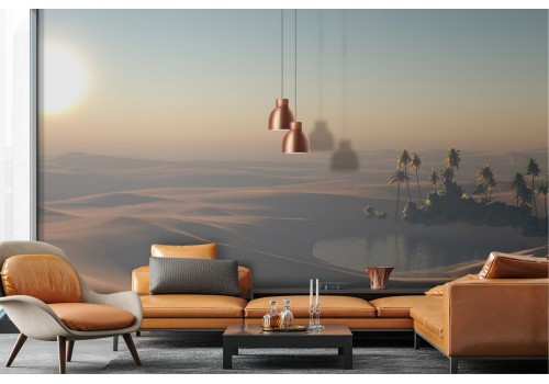 Wallpaper oasis in the desert landscape with palms 2