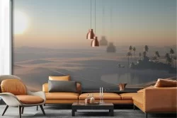 Wallpaper oasis in the desert landscape with palms