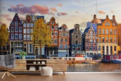 Amsterdam Colorful Houses Adhesive Wallpaper