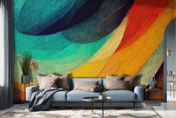 Carta da parati artistica con onde colorate