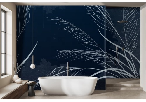 Stylized white leaf wallpaper on a midnight blue background