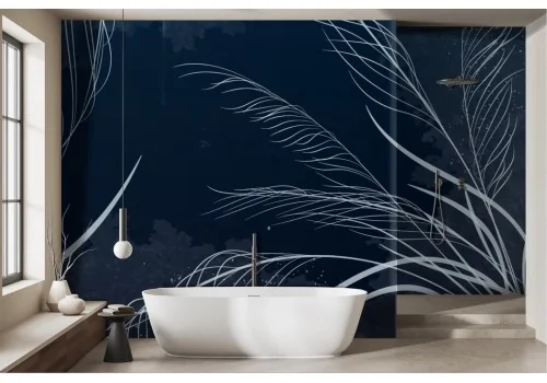 Wallpaper stylized white leaves on night blue background -a315