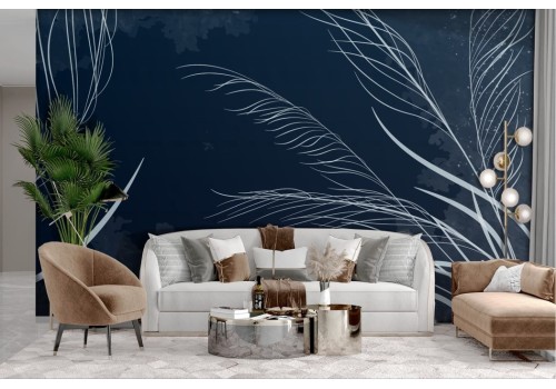 Stylized white leaf wallpaper on a midnight blue background 2