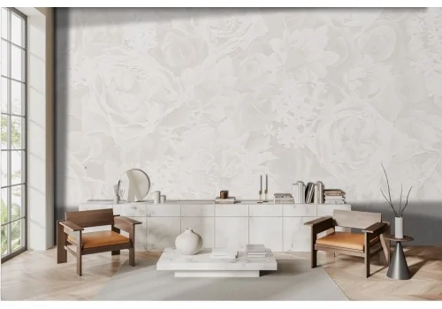 Ivory wallpaper with white flowers -a316