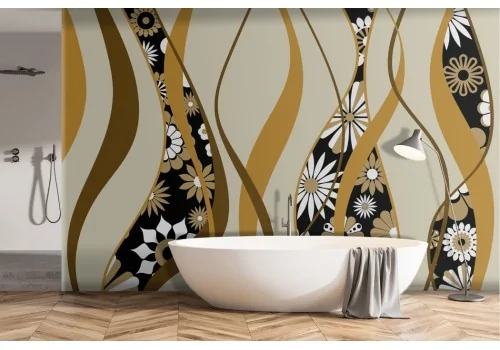 Abstract Wallpaper with flowers and waves -a317