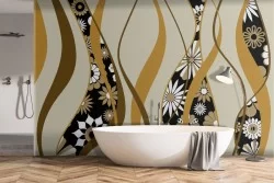 Carta da parati astratta fiori e onde