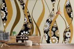 Adhesive Wallpaper Abstract Flowers and Waves
