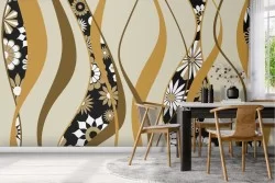 Wallpaper with flowers and waves
