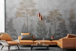 Adhesive Wallpaper Forest Silhouette Illustration