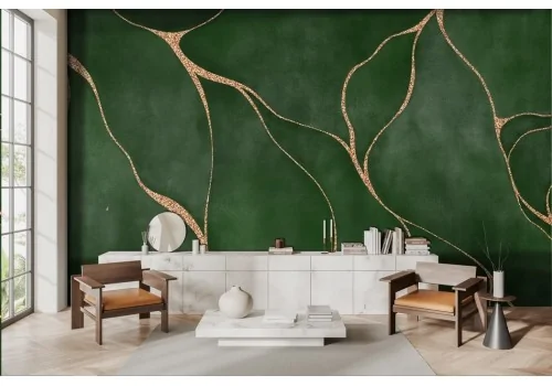 Carta da parati astratta verde e oro