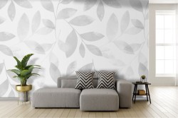 Adhesive Wallpaper Gray and White Leaves