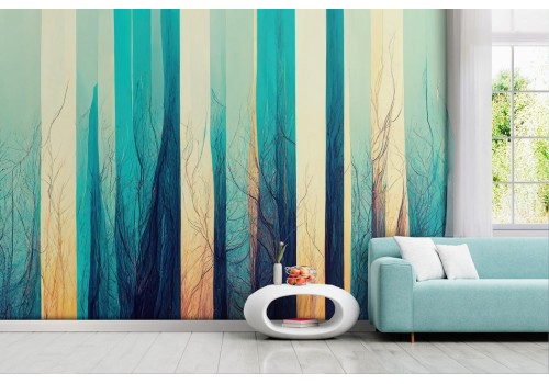 Geometric wallpaper with trees and branches