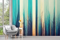 Geometric adhesive wallpaper with trees and branches