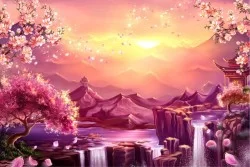 Carta da Parati Design e Stili Flora e Fauna Paesaggi e Natura Fiori Fiumi Cascate Laghi Orientale zen Natura