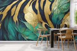 Tropical leaves gold wallpaper