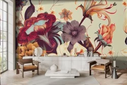 Carta da parati fiori colorati su sfondo avorio