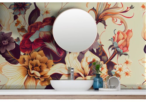 Colorful flowers wallpaper on ivory background 2