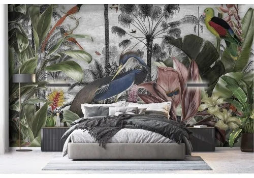 Vintage tropical forest wallpaper with birds -a338