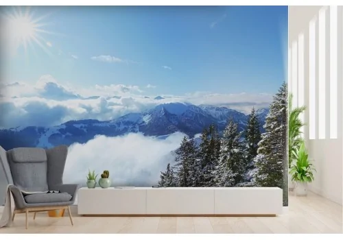 Carta da Parati picchi montagne paesaggio con neve