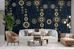 Carta da Parati Adesiva cerchi oro con sfondo nero