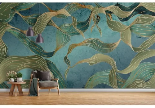 Gold stylized leaves wallpaper -a342