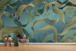 Carta da parati foglie stilizzate oro