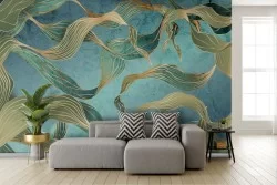 Carta da Parati Adesiva foglie stilizzate oro