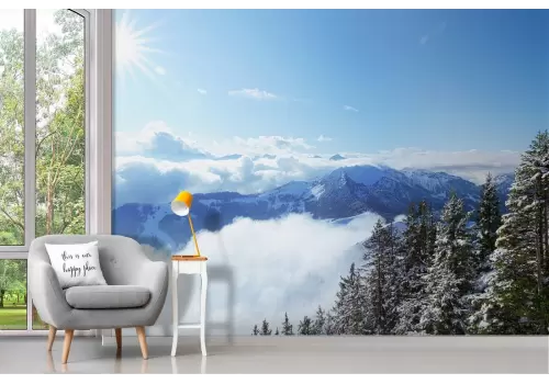 Carta da Parati picchi montagne paesaggio con neve 2