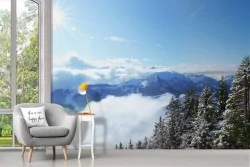 Carta da Parati picchi montagne paesaggio con neve