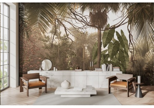 Jungle wallpaper with trees and tropical leaves