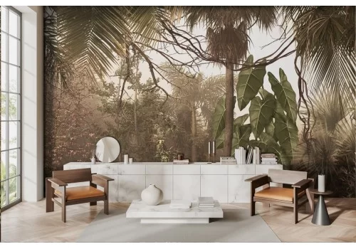 Jungle wallpaper with trees and tropical leaves