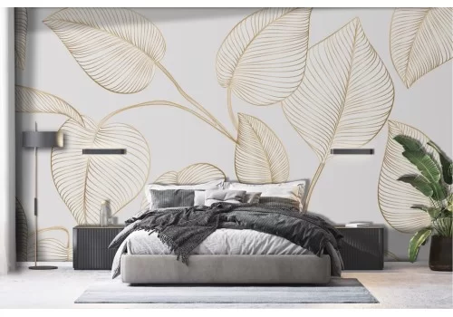 Carta da parati stilizzata foglie tropicali oro