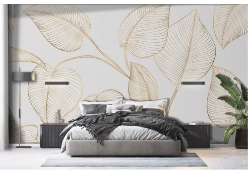 Stylized Gold Tropical Leaves Wallpaper -a345