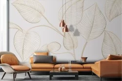Adhesive Wallpaper stylized tropical gold leaves