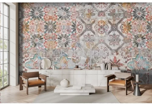 Carta da parati vintage damascata colorata