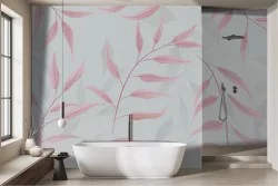Carta da parati foglie stilizzate rosa