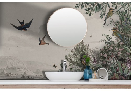 Vintage wallpaper eastern landscape flowers birds 2