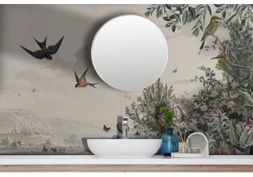 Vintage wallpaper eastern landscape flowers birds 2