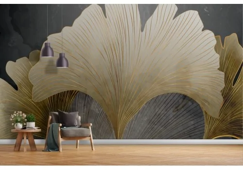 Tropical leaves stylized gold wallpaper -a356