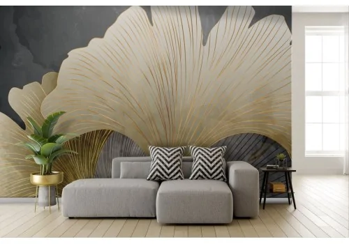 Stylized gold tropical leaves wallpaper 2