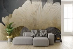 Adhesive Wallpaper stylized gold tropical leaves