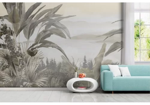 Carta da parati vintage foglie tropicali