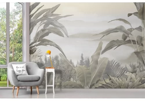 Carta da parati vintage foglie tropicali 2